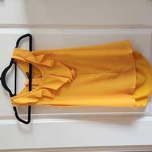 Express mustard tank top, ruffle top with tie in back, size small
